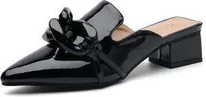 Tilocow Chain Decor Mules Heels for Women Pointed Toe Heeled Sandals Women Chunky Heel Mules Womens Slide Shoes