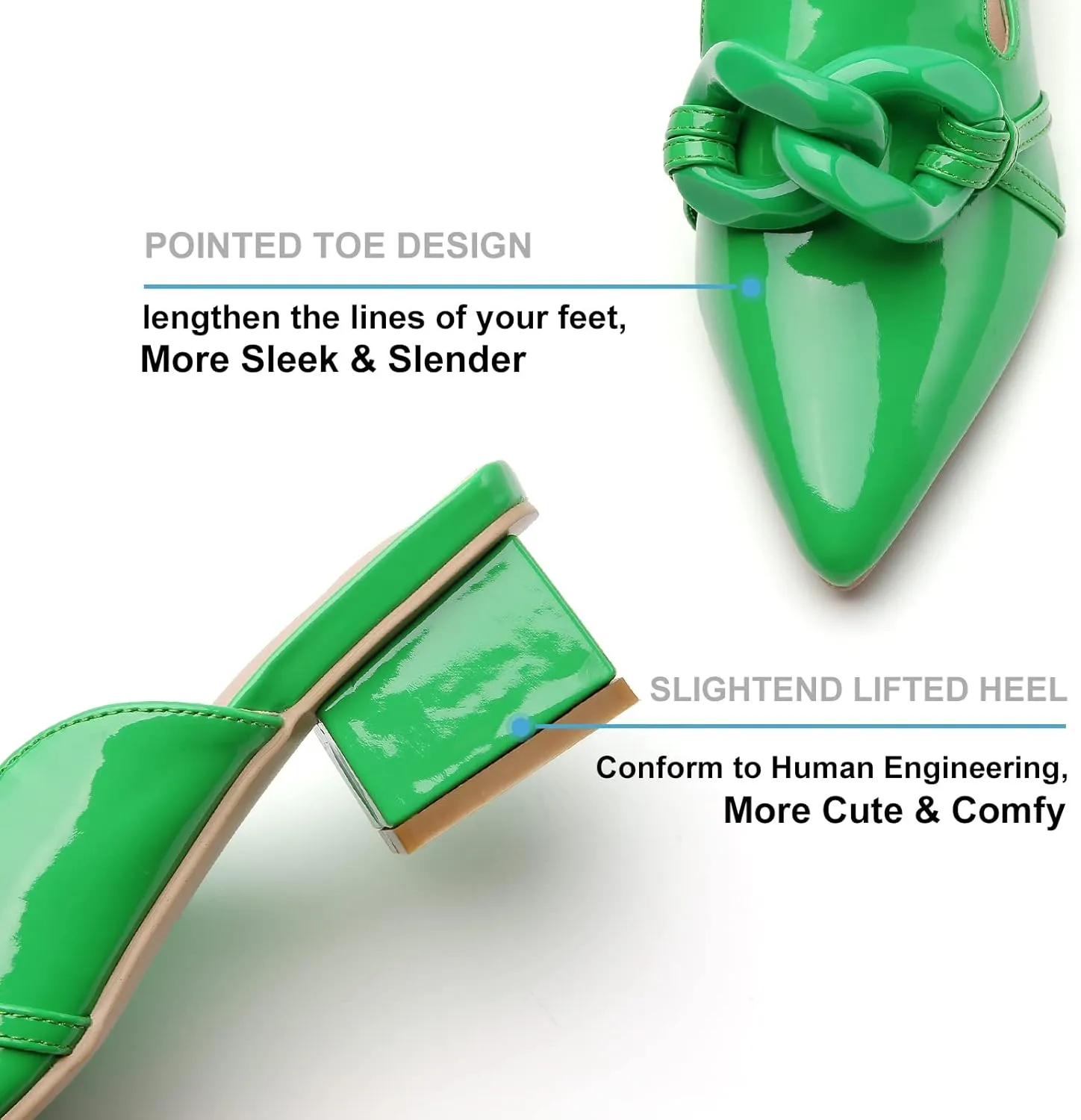 Tilocow Chain Decor Mules Heels for Women Pointed Toe Heeled Sandals Women Chunky Heel Mules Womens Slide Shoes