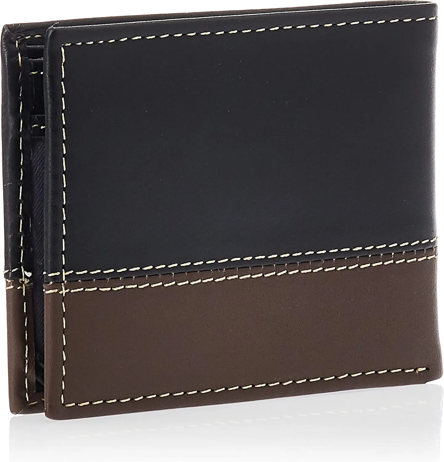 Timberland Men's Leather Passcase Trifold Wallet Hybrid, Black/Cognac, One Size