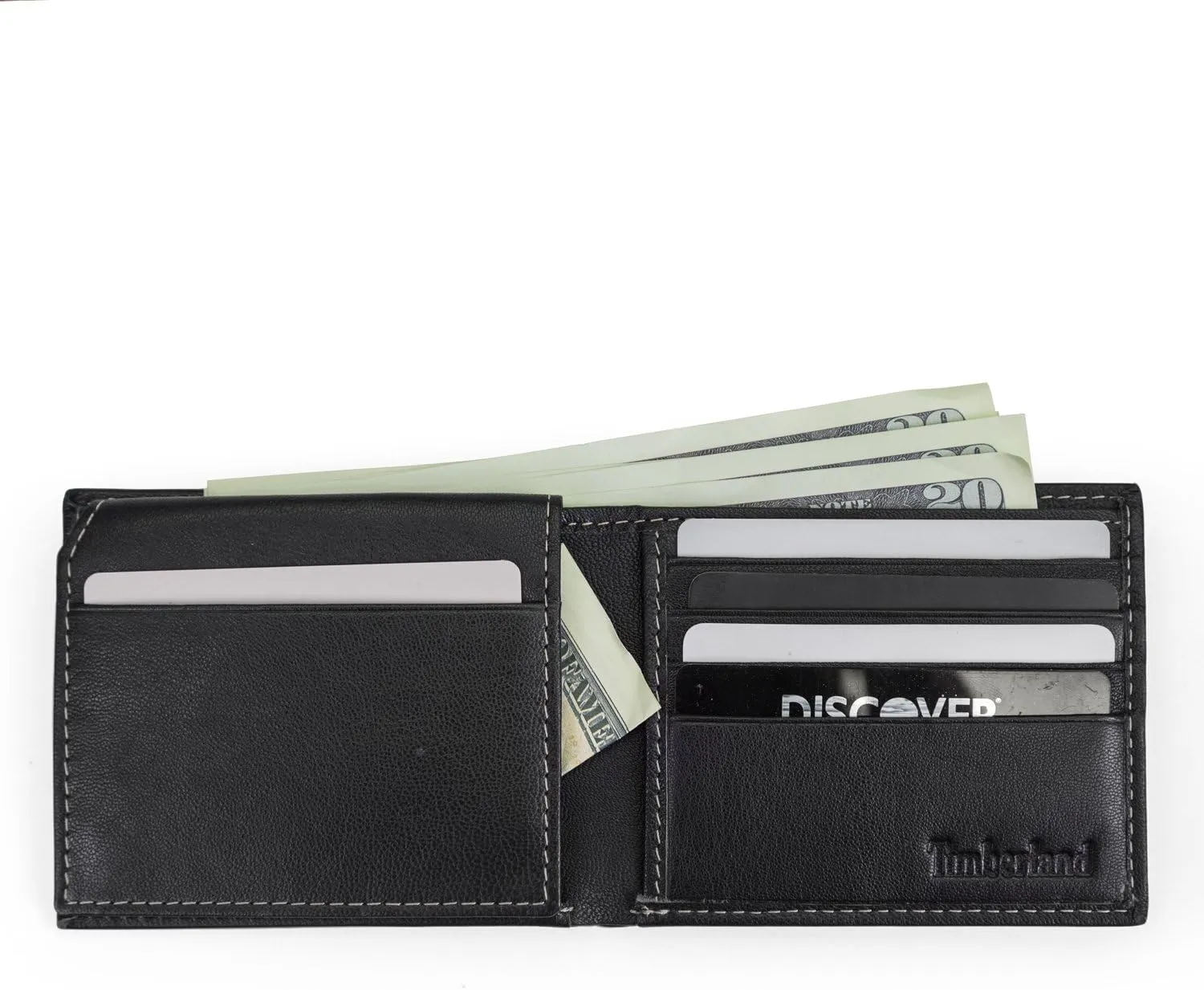 Timberland Men's Leather Wallet With Attached Flip Pocket, Black (Blix), One Size