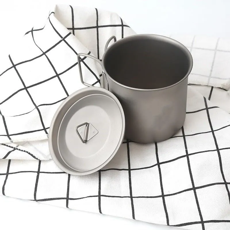 Titanium Alloy Mug 500ML Outdoor Camping Home Portable Folding Water Cup with Lid(1PC)