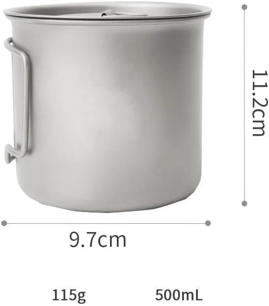 Titanium Alloy Mug 500ML Outdoor Camping Home Portable Folding Water Cup with Lid(1PC)