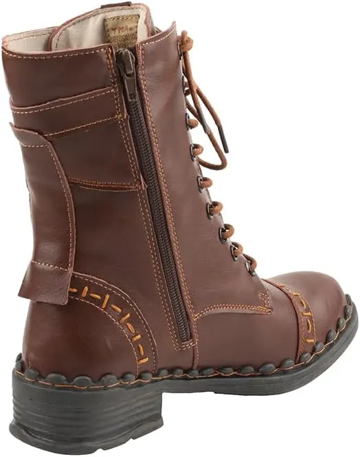 TMA EYES Women's Clasical Lace-Up Zipper Breathable Lining Flat with Hand-stitched Mid-calf Boots