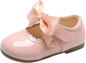 Toddler Girls Bow Mary Jane Shoes Sole Rubber Leather Closed Toe Ankle Sneaker Kids Dress Dance Non Slip Sport Shoes