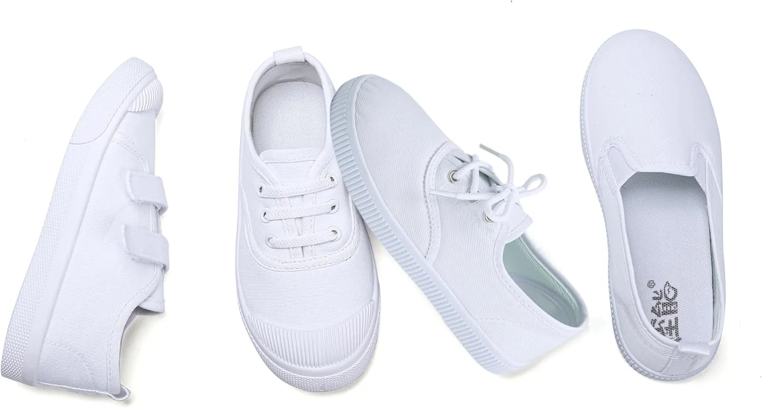 Toddler Kids White Canvas Shoes for Boys Girls Sneakers Slip-on Comfortable Fashion Light Weight Skin-Friendly Causal Running Tennis Shoes (Toddle/Little Kids/Big Kids)