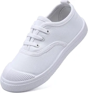 Toddler Kids White Canvas Shoes for Boys Girls Sneakers Slip-on Comfortable Fashion Light Weight Skin-Friendly Causal Running Tennis Shoes (Toddle/Little Kids/Big Kids)
