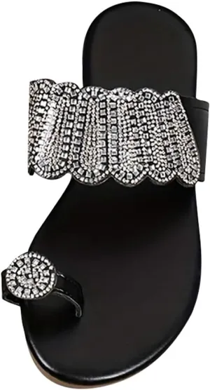 Toe Ring Sandals Women Fashion Sparkly Bling Flip Flops Lightweight Slip on Indoor Outdoor Flip-Flops Shoes