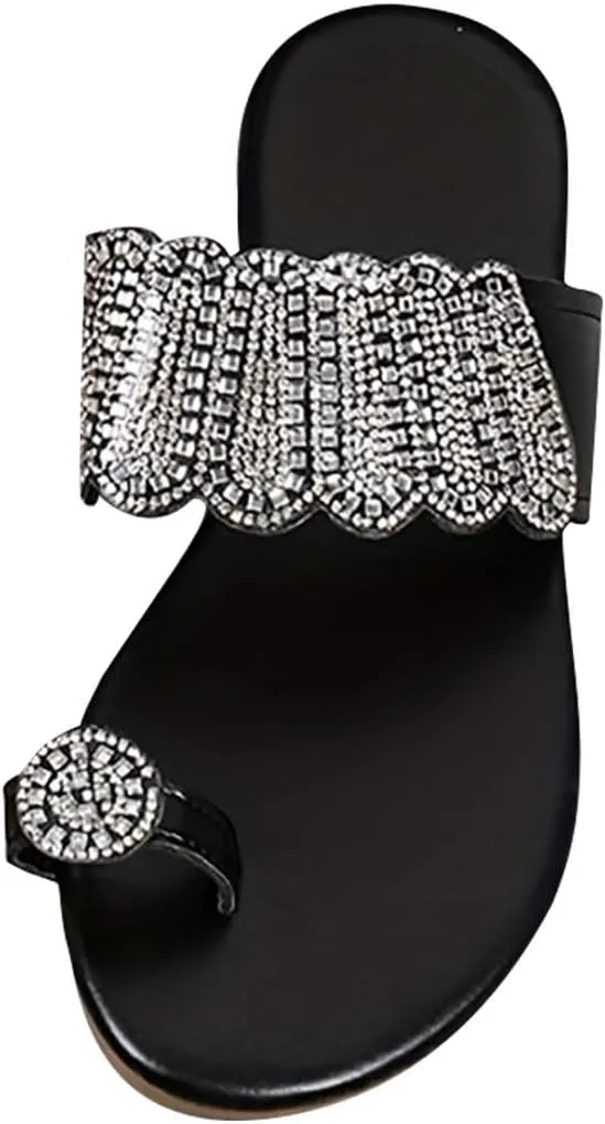 Toe Ring Sandals Women Fashion Sparkly Bling Flip Flops Lightweight Slip on Indoor Outdoor Flip-Flops Shoes