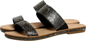 TOP Moda Women's Double Strap Rhinestone Open Toe Flat Slide Slip On Sandals