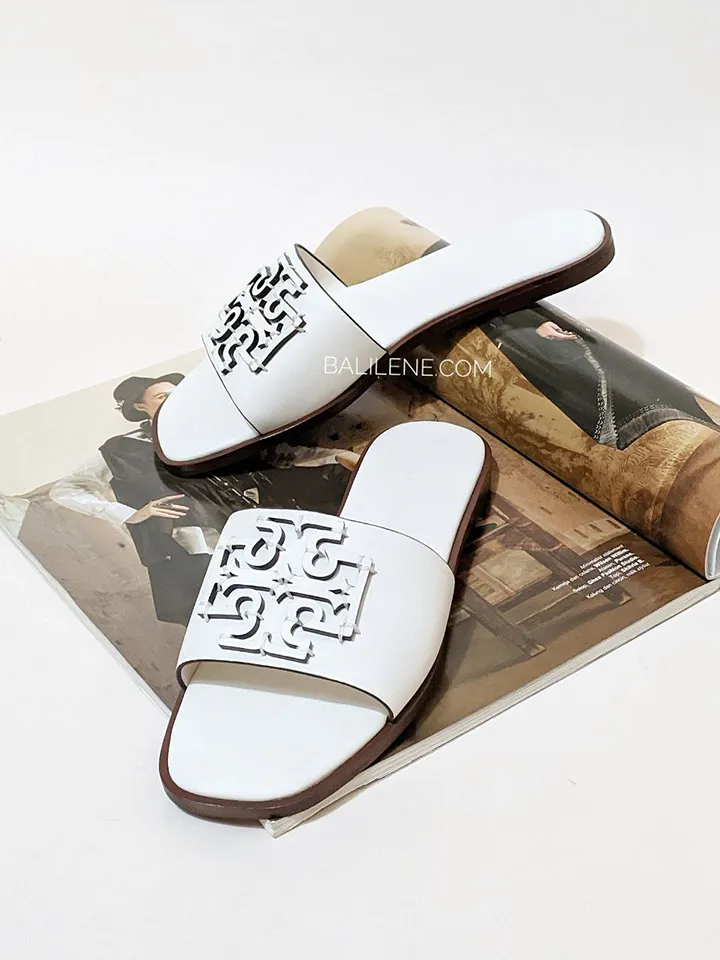 Tory Burch Ines Slide Textured Calf Leather New Ivory