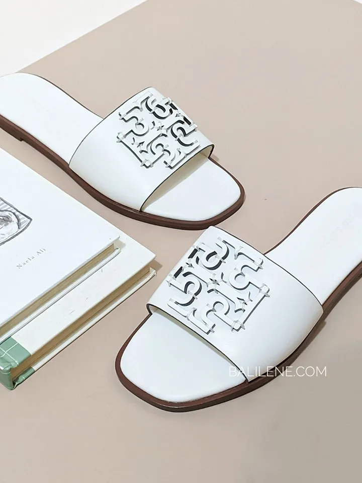 Tory Burch Ines Slide Textured Calf Leather New Ivory