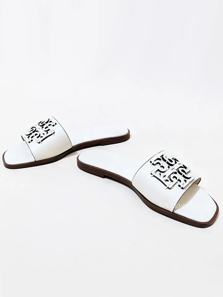 Tory Burch Ines Slide Textured Calf Leather New Ivory