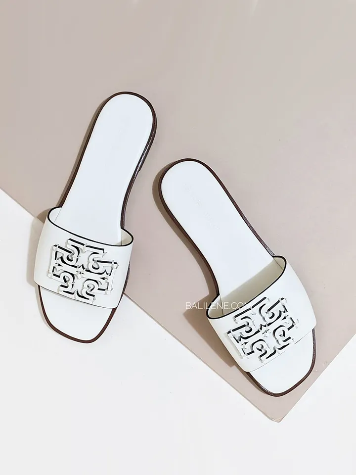 Tory Burch Ines Slide Textured Calf Leather New Ivory
