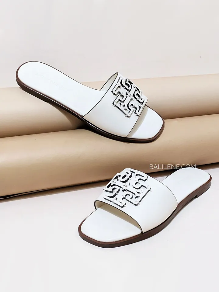 Tory Burch Ines Slide Textured Calf Leather New Ivory