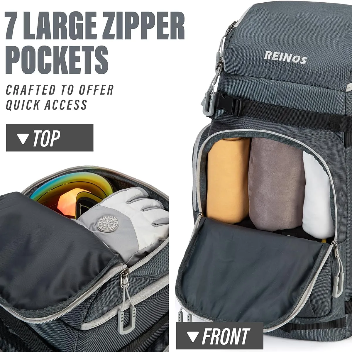 Travel Ski Boot Bag Backpack - Durable Boot Bags for Skiing Accessories, 60L Water-Resistant Padded Snow Skate Bag - Ski Gear Bag for Snowboard Boots, Helmet, Goggles