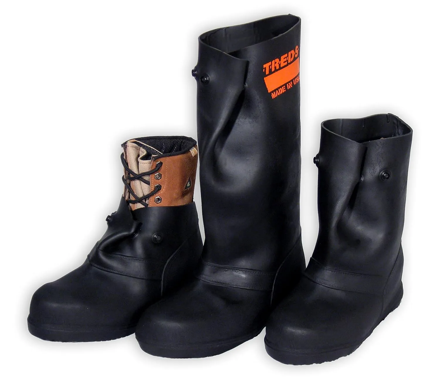 TREDS Super Tough 6" Stretch Rubber Pull-On Overshoes, Large (One Pair) - Black - Practical - Climbing, Hiking - Mud/Snow, Ankle