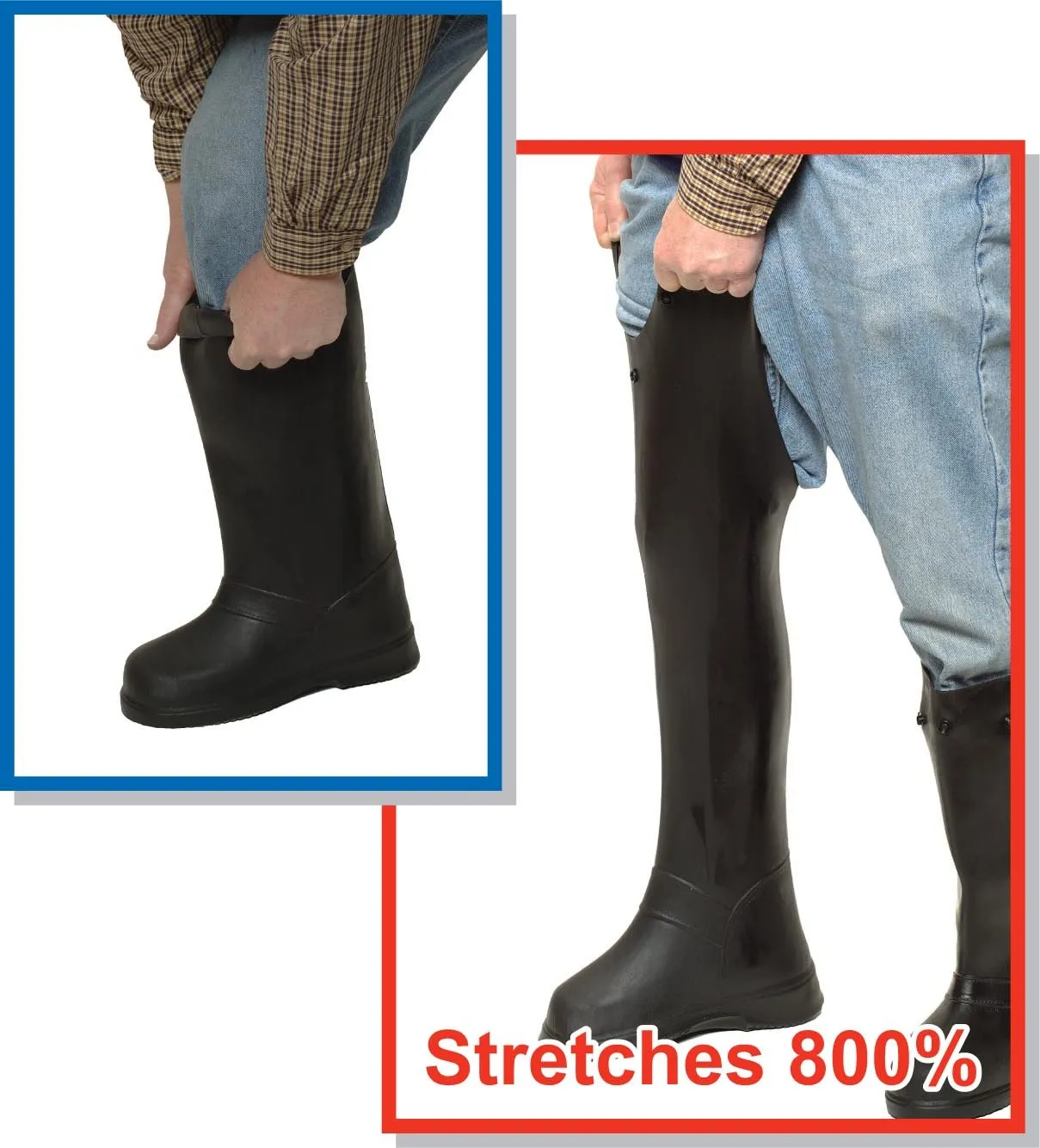 TREDS Super Tough 6" Stretch Rubber Pull-On Overshoes, Large (One Pair) - Black - Practical - Climbing, Hiking - Mud/Snow, Ankle