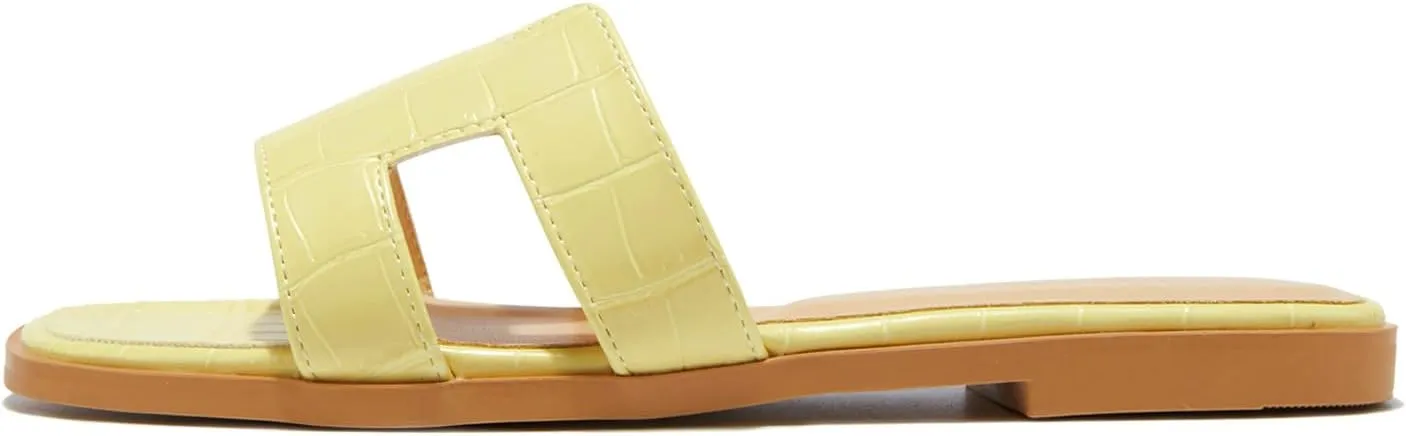 TRULAND H Strap Flat Slide Sandals for Women - Cute Fashion Open Square Toe Summer Dressy Sandals