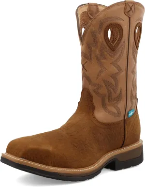 Twisted X Men's 12" Western Work Boot, Square Toe Composite Toe, Dark Brown & Tan, 13 EE