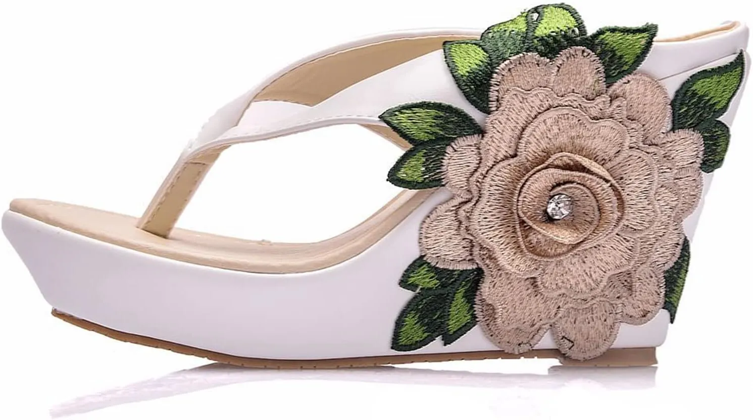 UGOSELEC Women Y2K Flower Platform Wedge Flip Flops,Bohemian Embroidered Flower Arch Support Heeled Flip Flops Beach Sandals Wedge Sandals