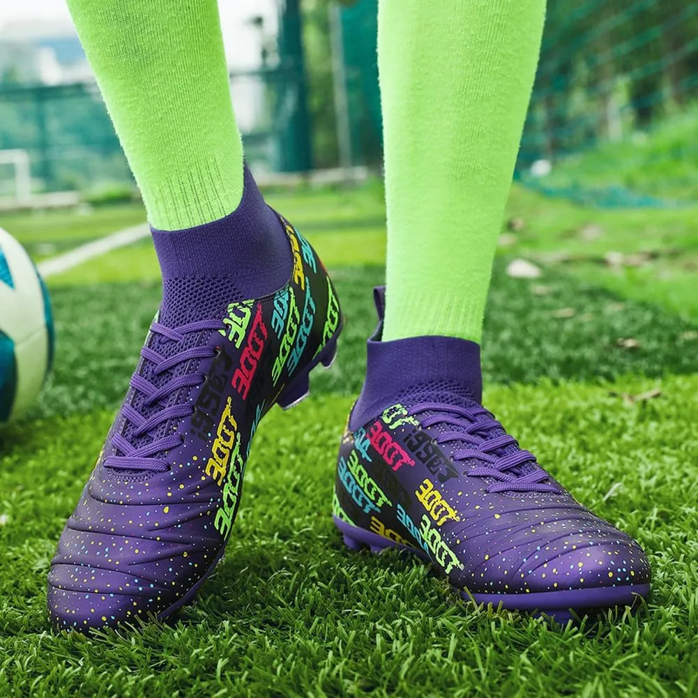 Unisex FG Cleats Training Athletic Non-Slip Long Studs High-Top Football Soccer Shoes for Youth