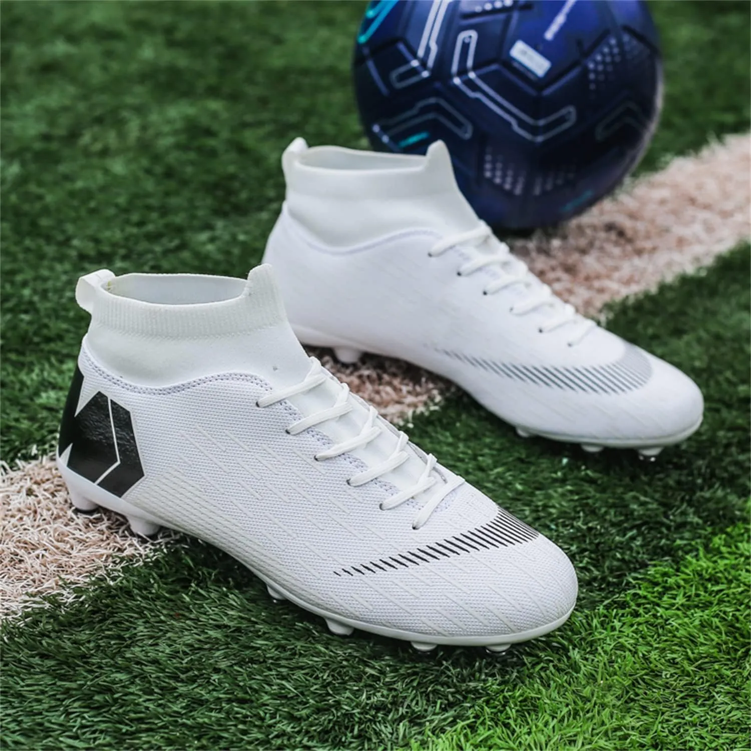 Unisex soccer sneakers are light, breathable, non-slip and shock-absorbing, and The youth high-top indoor lawn training hard bottom TF/AG.