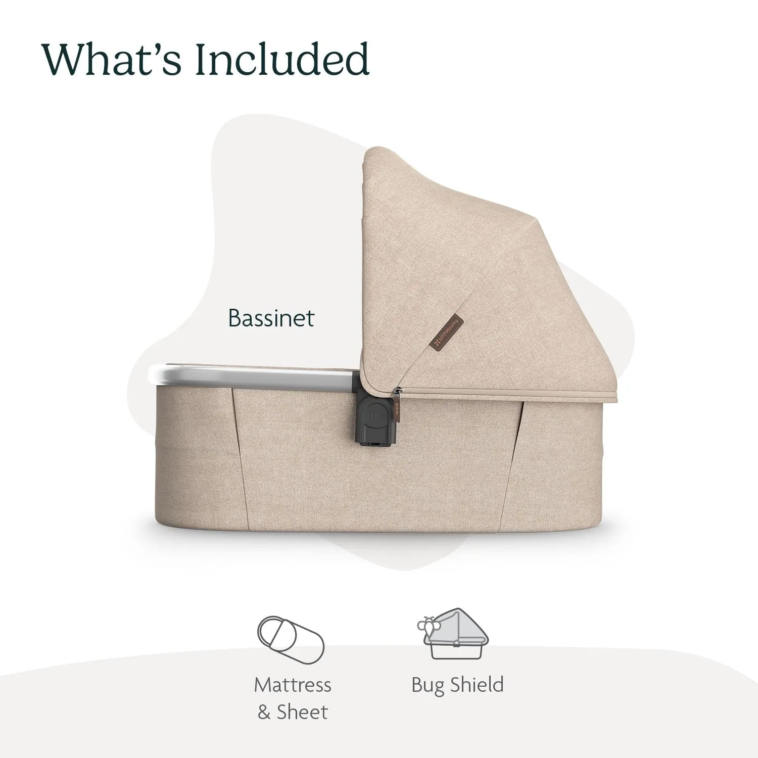 UPPAbaby Bassinet V3 - Compatible with Vista, Cruz, Ridge Strollers - Overnight Sleep Solution - Mattress, Sheet and Bug Shield Included - Declan (Oat Mélange/Silver Frame)