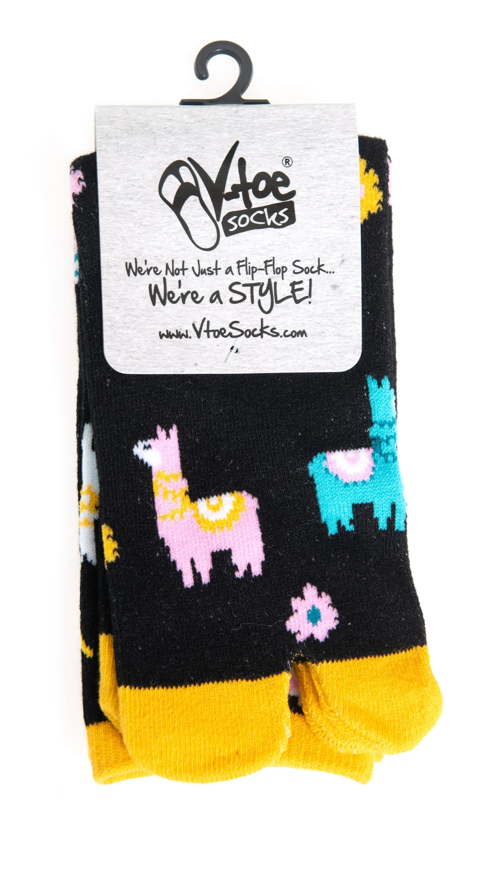V-Toe Split Toe Novelty Socks Llama Black Big Toe Tabi