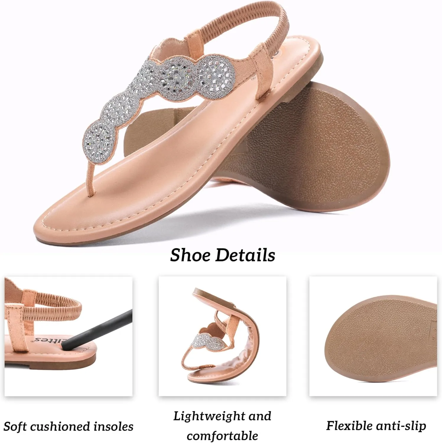 Veittes Women's Flat Slide Sandals - Fashionable Elastic Ankle Strap Comfortable Flat Summer Sandals.