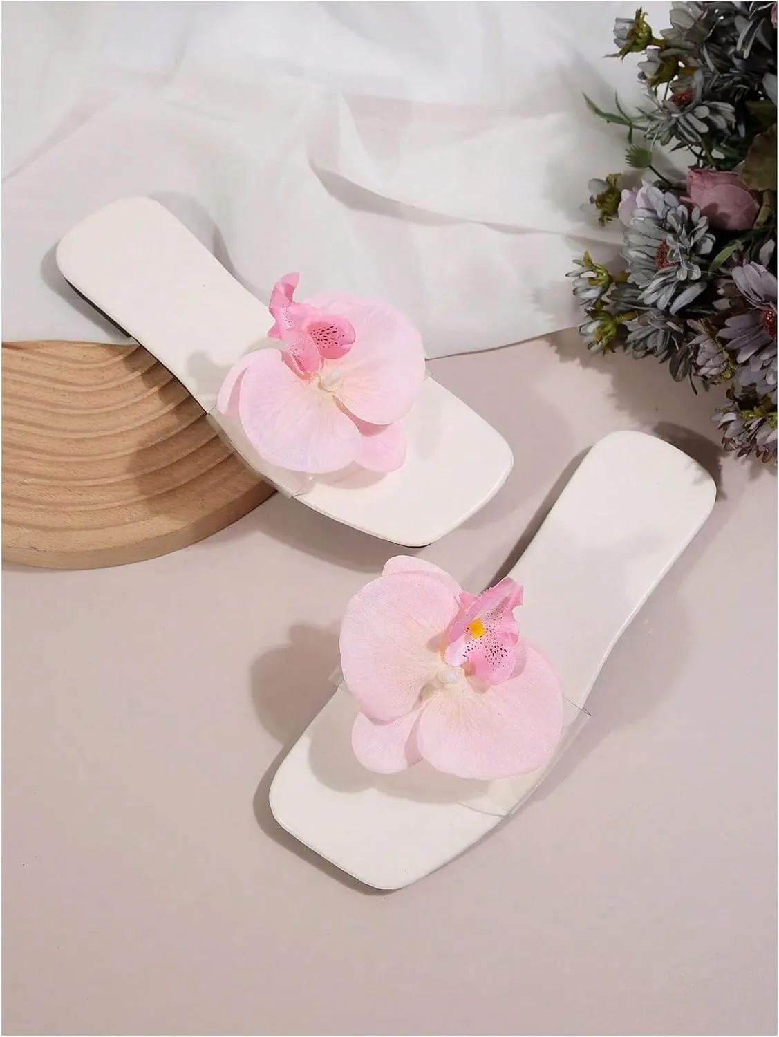 Verdusa Women's Clear Flat Sandals Open Toe Slide Sandals Summer Transparent Sandals