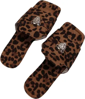Verdusa Women's Leopard Print Flat slide Sandals Tiger Head Buckle Deco Summer Shoes