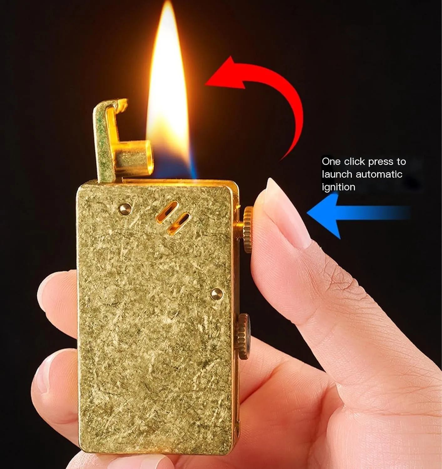 Vintage Kerosene Lighter 【One-Touch Ignition，Refillable Fuel，Soft Flame Design】 Trench Lighter with 6 Flint Set Retro Pocket Lighter for Men (Fuel Not Included)(Silver)