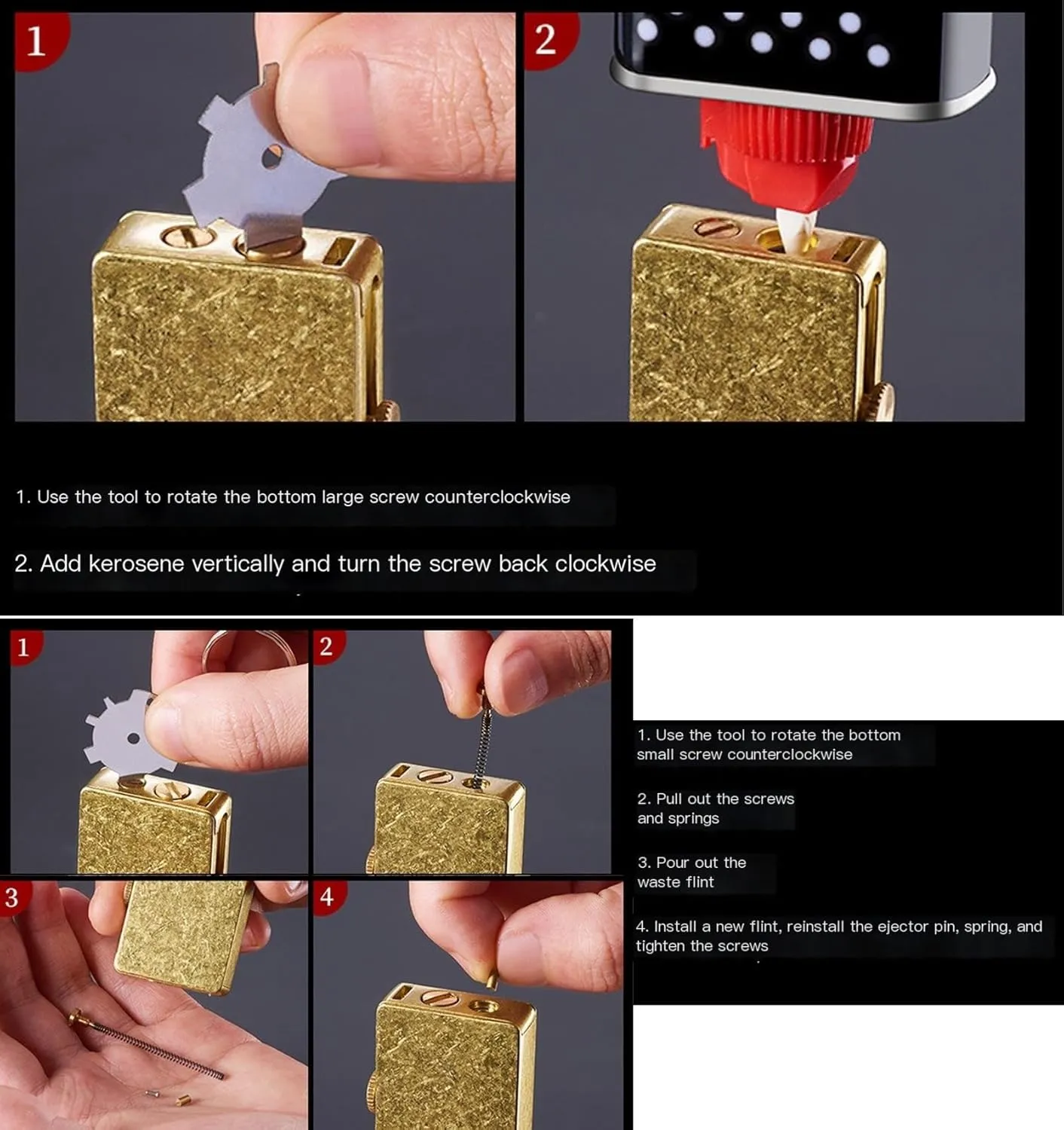 Vintage Kerosene Lighter 【One-Touch Ignition，Refillable Fuel，Soft Flame Design】 Trench Lighter with 6 Flint Set Retro Pocket Lighter for Men (Fuel Not Included)(Silver)