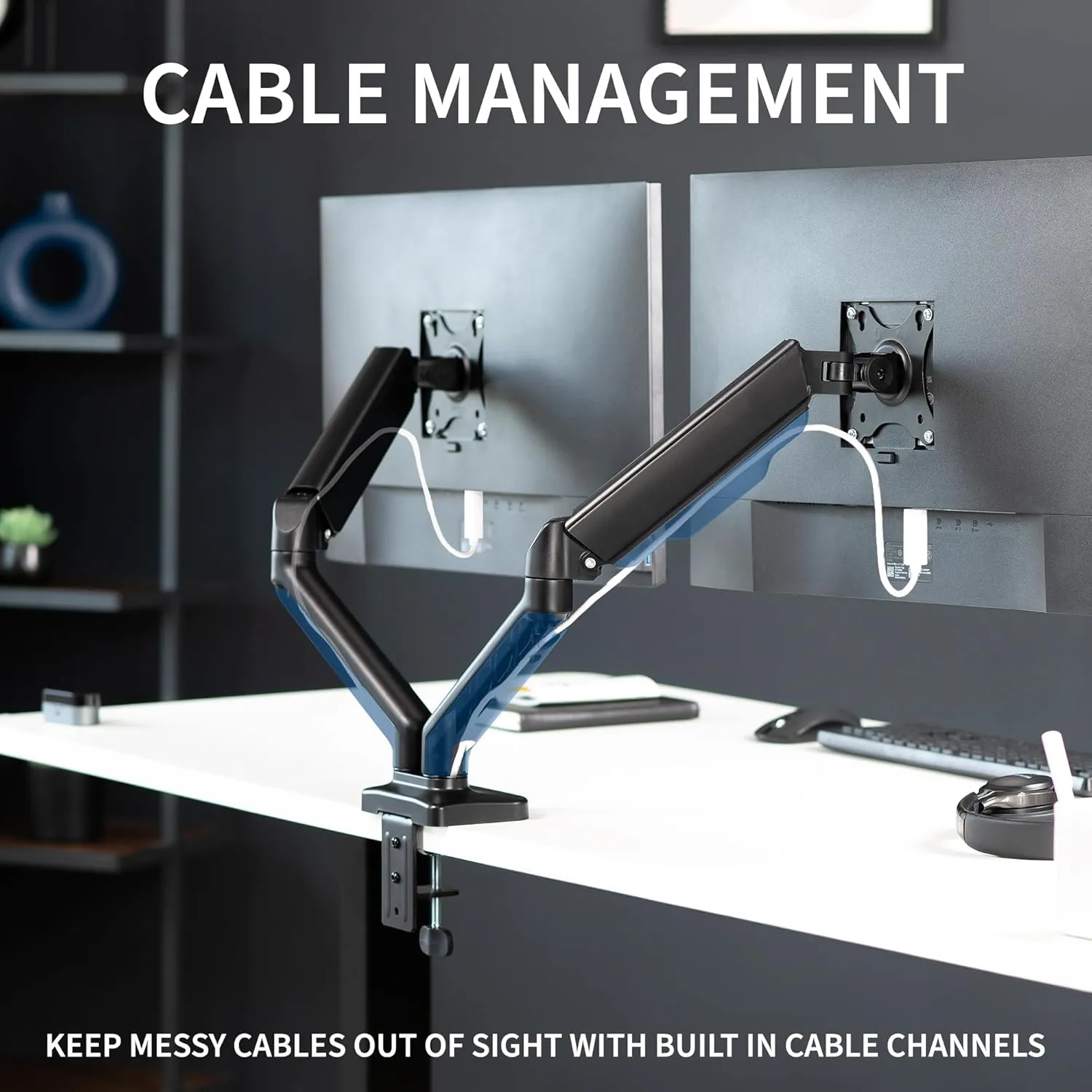 VIVO Dual Monitor up to 32 inches and 19.8 lbs per Screen, Pneumatic Arm Desk Mount, Articulating Counterbalance, VESA Stand, Classic, STAND-V002O