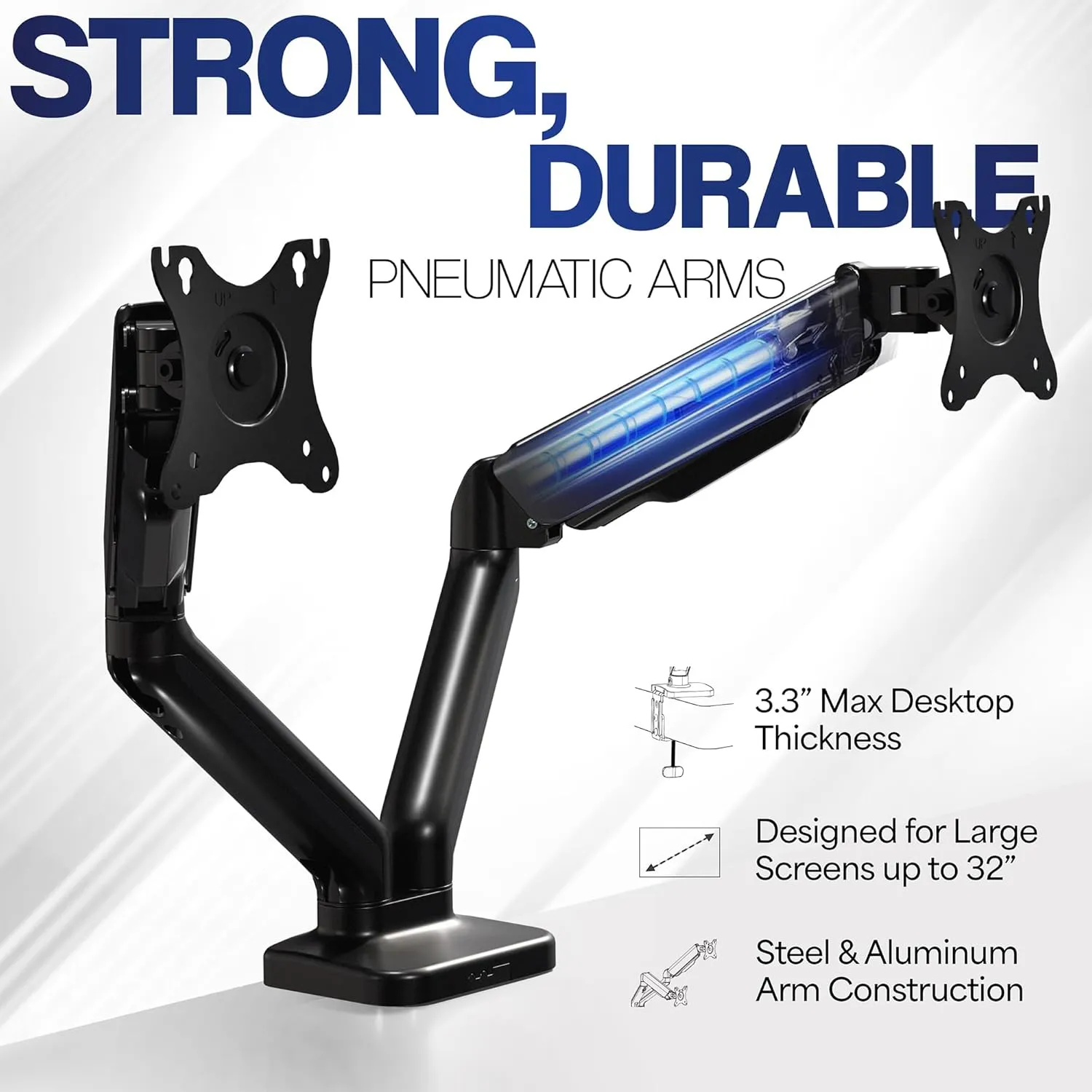 VIVO Dual Monitor up to 32 inches and 19.8 lbs per Screen, Pneumatic Arm Desk Mount, Articulating Counterbalance, VESA Stand, Classic, STAND-V002O