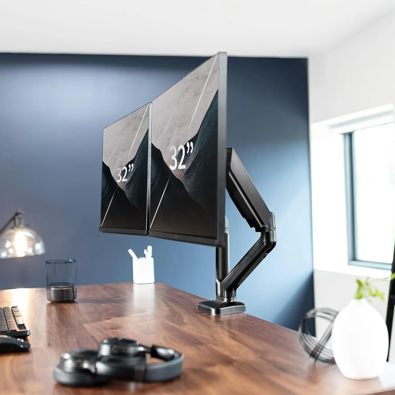 VIVO Dual Monitor up to 32 inches and 19.8 lbs per Screen, Pneumatic Arm Desk Mount, Articulating Counterbalance, VESA Stand, Classic, STAND-V002O