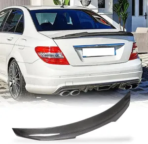W204 Real Carbon Fiber Trunk Spoiler for Mercedes-Benz C Class W204 C204 2007-2014 C180 C200 C250 C300 C63 Sedan 4-Door Rear Spoiler Boot Lid High Kick Wing Lip Factory Outlet