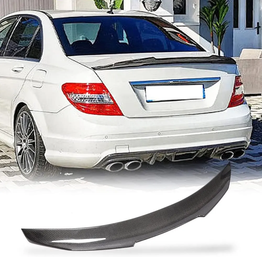 W204 Real Carbon Fiber Trunk Spoiler for Mercedes-Benz C Class W204 C204 2007-2014 C180 C200 C250 C300 C63 Sedan 4-Door Rear Spoiler Boot Lid High Kick Wing Lip Factory Outlet