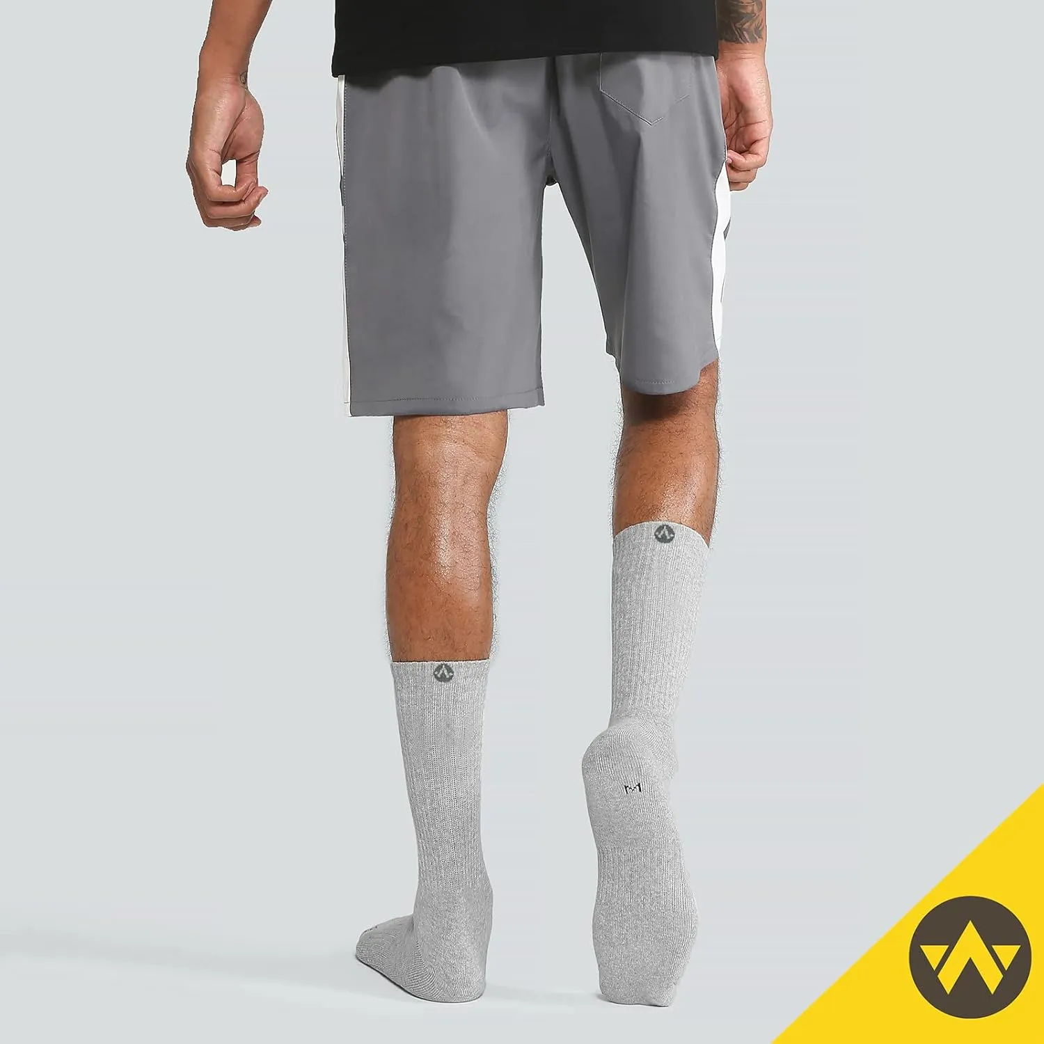 WANDER Men's Running Crew Socks 6 Pairs Cotton Athletic Socks for Men Cushion Performance Socks 8-12/12-15