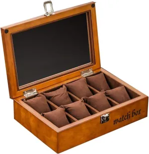 Watch Case,Wood Watch Box Organizer for Men Women with 8Slots, Elegant Watch Case Display Holder with Glass Topped Mens Large Watches Storage for The Husband and Friend,