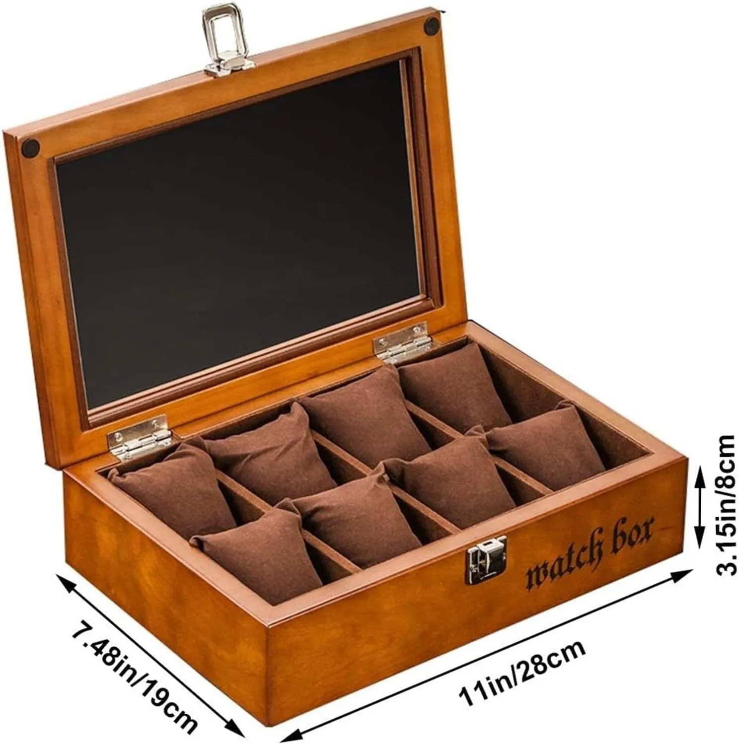Watch Case,Wood Watch Box Organizer for Men Women with 8Slots, Elegant Watch Case Display Holder with Glass Topped Mens Large Watches Storage for The Husband and Friend,