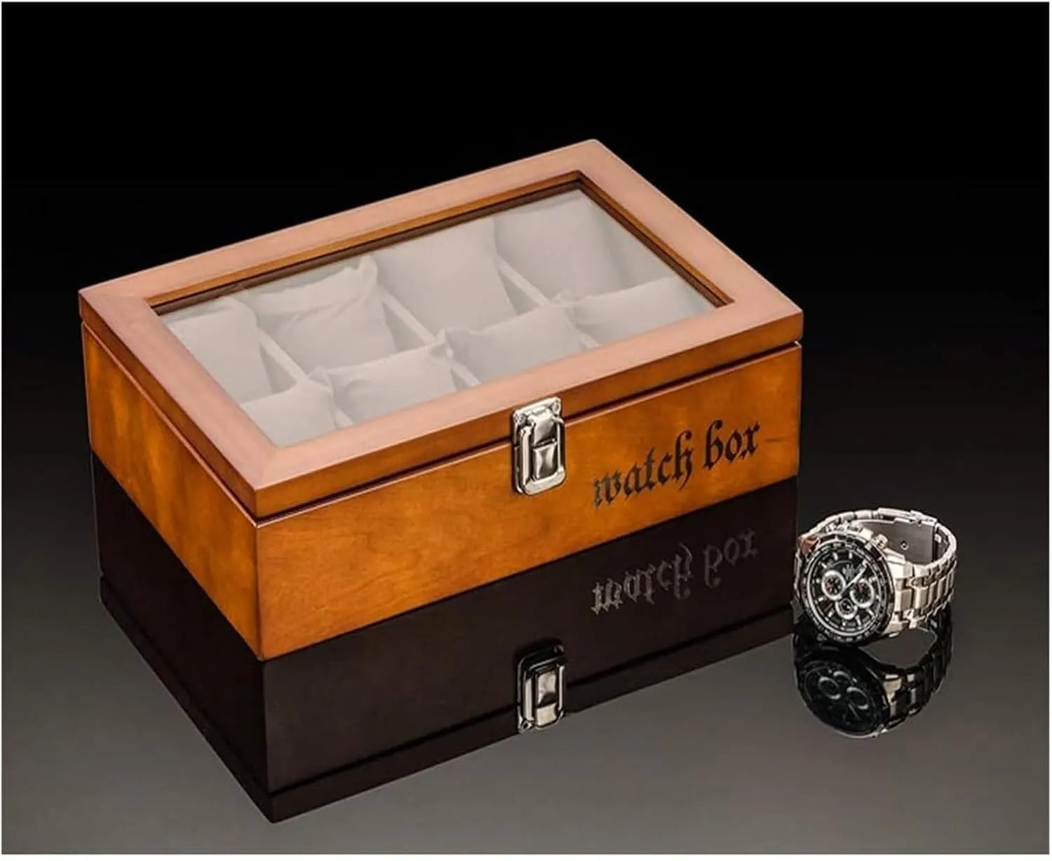 Watch Case,Wood Watch Box Organizer for Men Women with 8Slots, Elegant Watch Case Display Holder with Glass Topped Mens Large Watches Storage for The Husband and Friend,