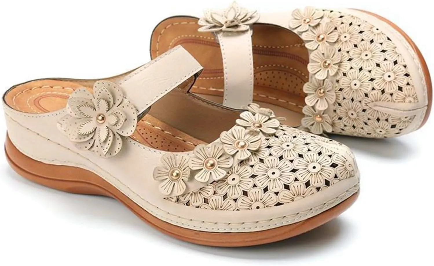 Wedge Sandals for Women Dressy Comfortable Summer Platform Orthopedic Sandals, Closed Toe Flower Strap Walking Slippers Sandal Hollow Out Breathable Walking Shoes with Arch Support