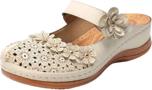 Wedge Sandals for Women Dressy Comfortable Summer Platform Orthopedic Sandals, Closed Toe Flower Strap Walking Slippers Sandal Hollow Out Breathable Walking Shoes with Arch Support