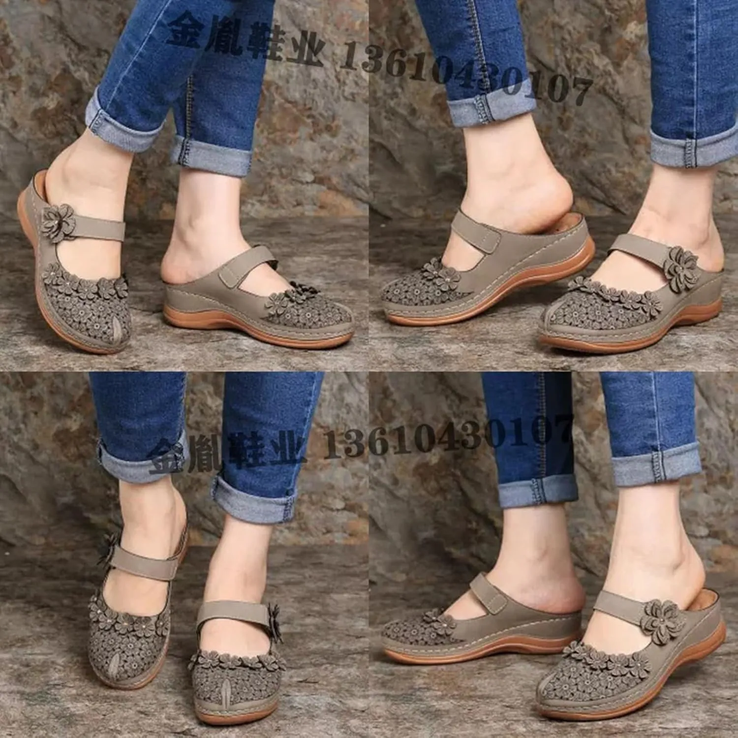 Wedge Sandals for Women Dressy Comfortable Summer Platform Orthopedic Sandals, Closed Toe Flower Strap Walking Slippers Sandal Hollow Out Breathable Walking Shoes with Arch Support