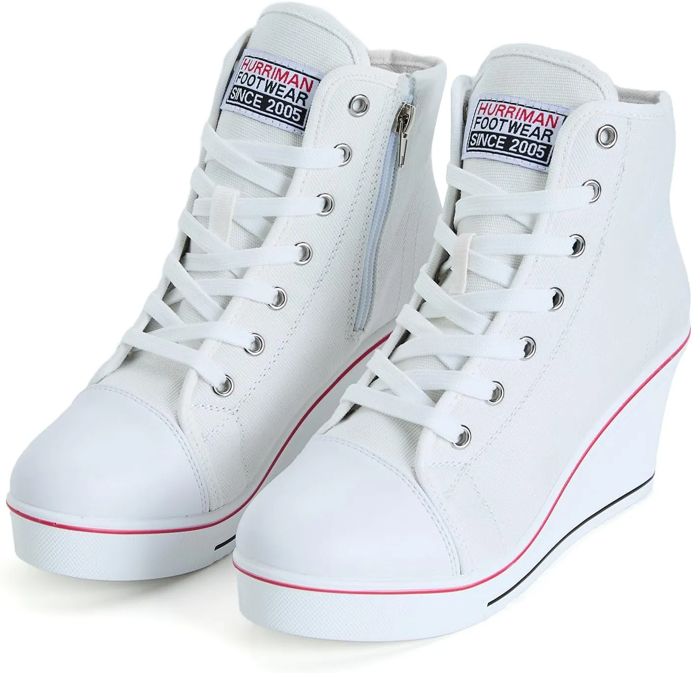 Wedge Sneakers for Women, High Heel Platform High Top Canvas Shoes Lace up Zipper Fashion Sneakers, Tenis Zapatos de Cuña Plataforma Tacón para Mujer, Suitbale for Y2K & Harley Quinn Cosplay