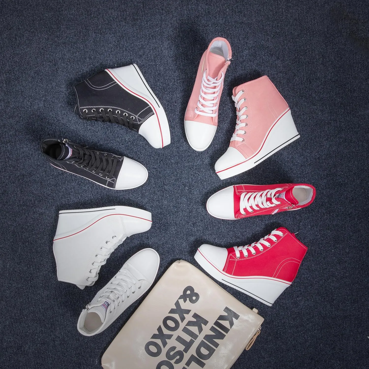 Wedge Sneakers for Women, High Heel Platform High Top Canvas Shoes Lace up Zipper Fashion Sneakers, Tenis Zapatos de Cuña Plataforma Tacón para Mujer, Suitbale for Y2K & Harley Quinn Cosplay