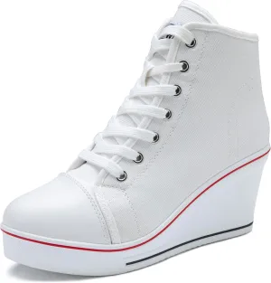 Wedge Sneakers for Women, High Heel Platform High Top Canvas Shoes Lace up Zipper Fashion Sneakers, Tenis Zapatos de Cuña Plataforma Tacón para Mujer, Suitbale for Y2K & Harley Quinn Cosplay