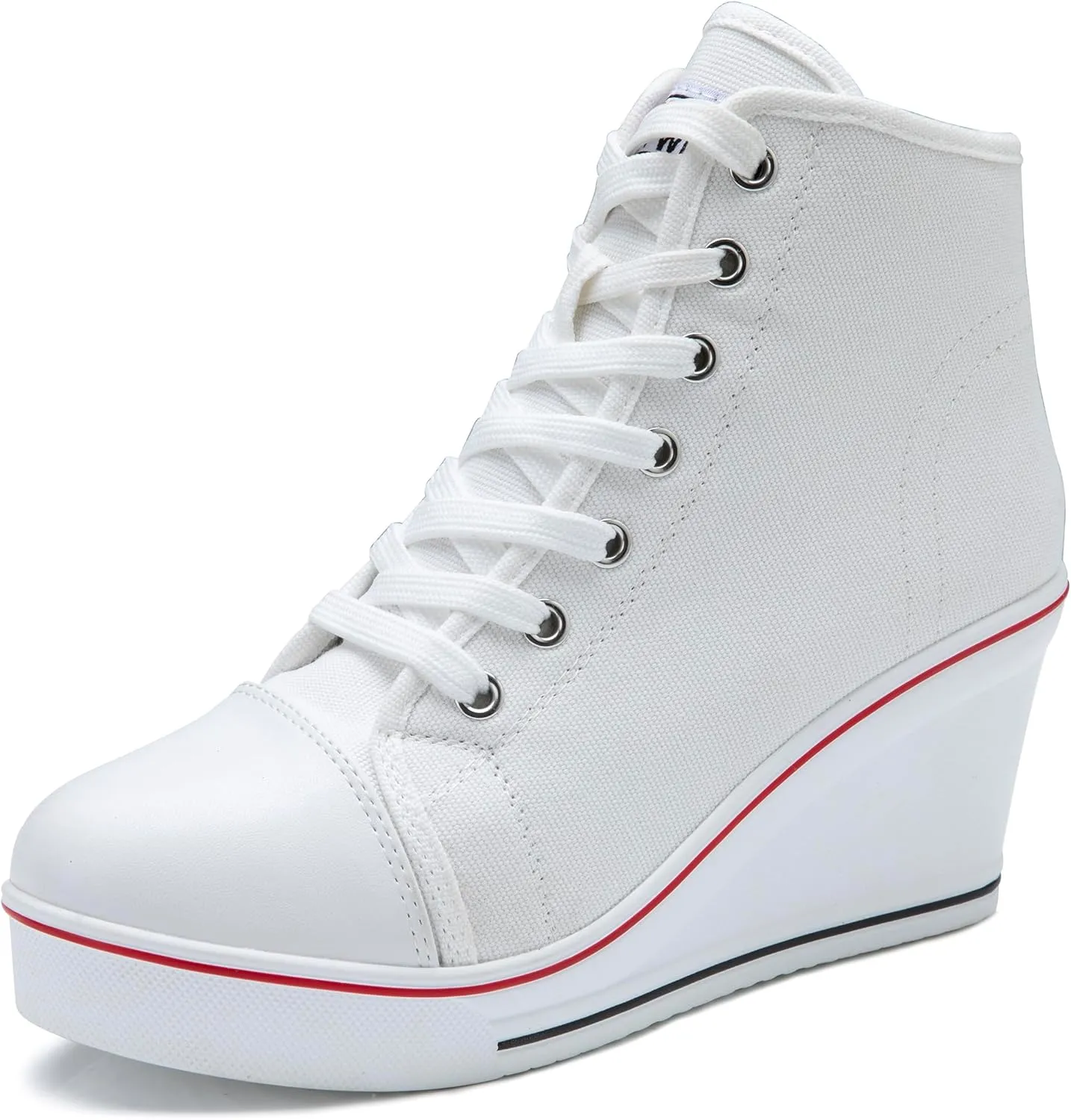 Wedge Sneakers for Women, High Heel Platform High Top Canvas Shoes Lace up Zipper Fashion Sneakers, Tenis Zapatos de Cuña Plataforma Tacón para Mujer, Suitbale for Y2K & Harley Quinn Cosplay