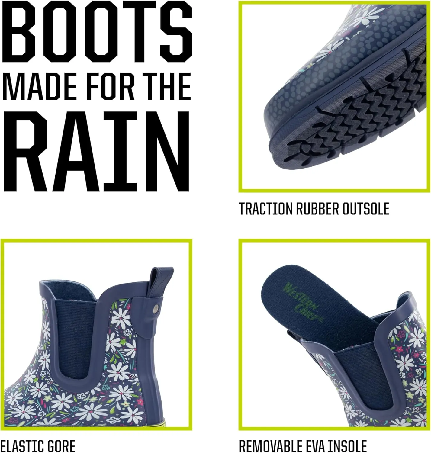 Western Chief Women's Waterproof Chelsea Ankle Rain Boot with Elastic Gore and Rubber Lug Outsole – Stylish and Functional for Rainy Days